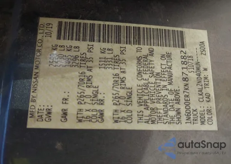 2019 Nissan Frontier Sv z USA, uszkodzony, nr VIN 1N6DD0ER7KN871882